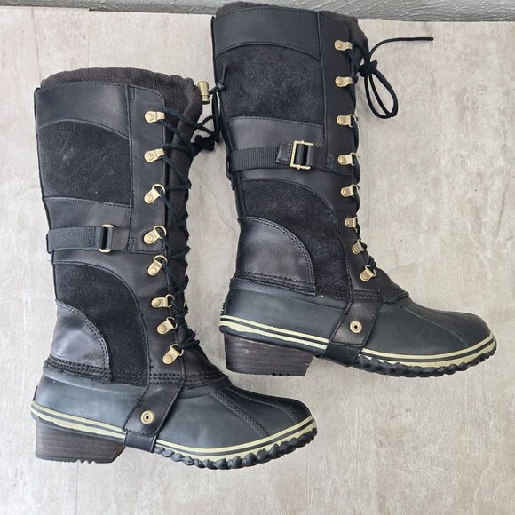 Sorel Knee High Winter Boot 9.5 Black Outdoor Snow Gorpcore Moto Utility Lace Up - Picture 5 of 14